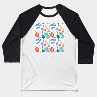 Graphic organic form red flower and leaf Baseball T-Shirt